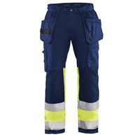 Highvis riipputaskuhousut stretch Mariininsininen/Huomio keltainen - Blåkläder