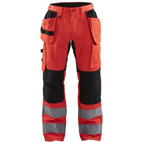 Naisten highvis riipputaskuhousut 4-way stretch Musta/Huomio keltainen - Blåkläder