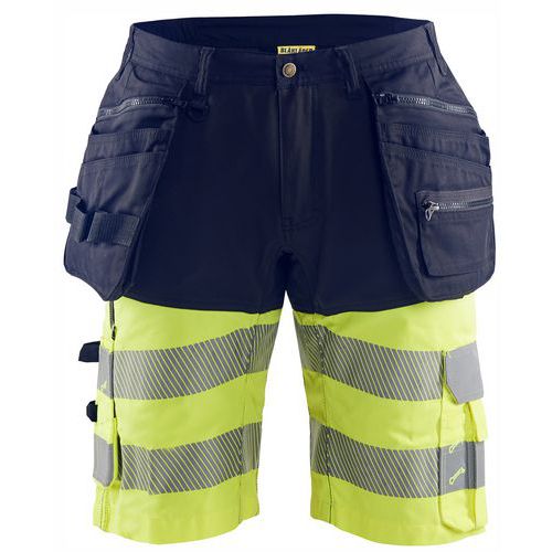 Highvis riipputaskushortsit 4-way stretch Mariininsininen/Huomio keltainen - Blåkläder