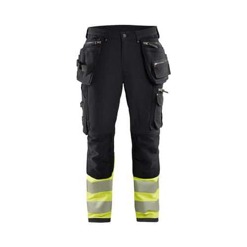 Highvis riipputaskuhousut 4-way stretch Musta/Huomio keltainen - Blåkläder