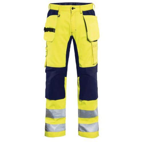 Highvis riipputaskuhousut stretch Huomio keltainen/Mariininsininen - Blåkläder