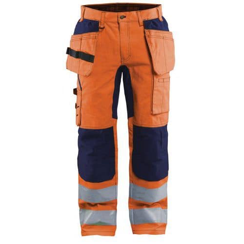 Highvis riipputaskuhousut stretch Huomio oranssi/Mariininsininen - Blåkläder