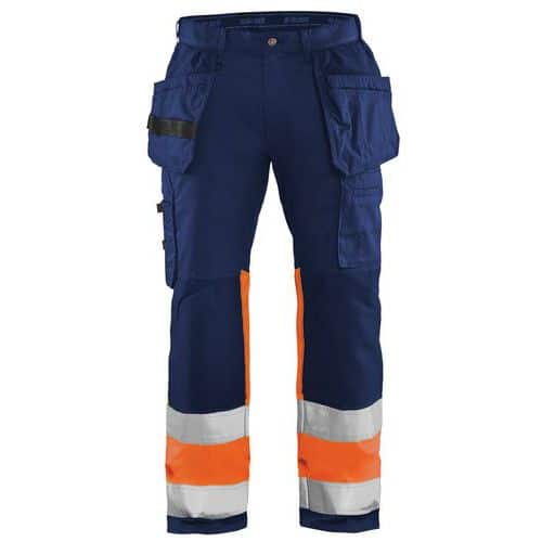 Highvis riipputaskuhousut stretch Mariininsininen/Huomio oranssi - Blåkläder