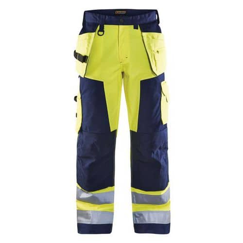 Highvis riipputaskuhousut Huomio keltainen/Mariininsininen - Blåkläder