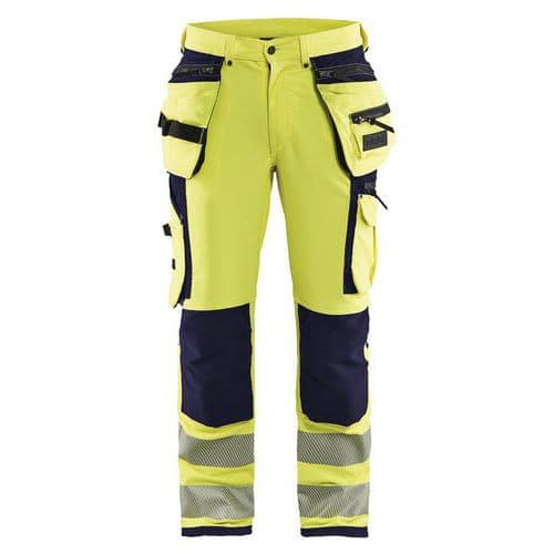 Highvis riipputaskuhousut 4-way stretch Huomio keltainen/Mariininsininen - Blåkläder