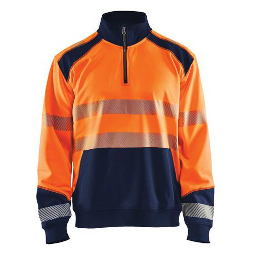 Highvis collegepaita lyhyellä vetoketjulla Huomio oranssi/Mariininsininen - Blåkläder