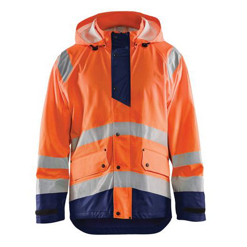 Highvis sadetakki, taso 1 Huomio oranssi/Mariininsininen - Blåkläder