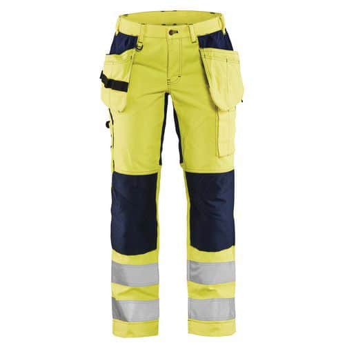 Naisten highvis riipputaskuhousut stretch Huomio keltainen/Mariininsininen - Blåkläder