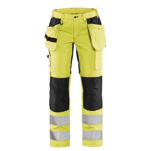 Naisten highvis riipputaskuhousut stretch Huomio keltainen/Musta - Blåkläder