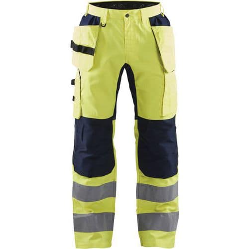 Highvis riipputaskuhousut stretch Huomio keltainen/Mariininsininen - Blåkläder