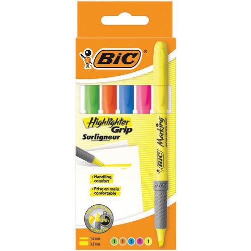 BIC Highlighter Grip – valikoituja värejä – 5 kpl:n pakkaus