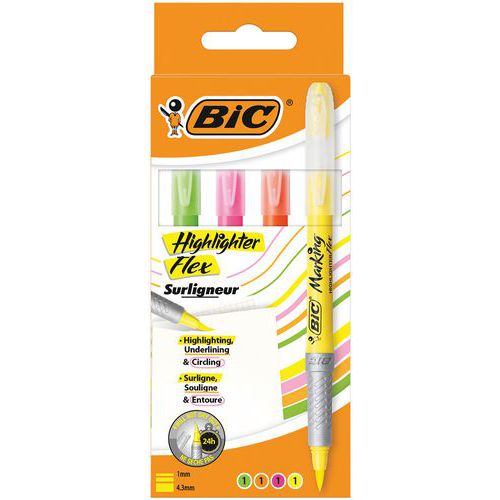 BIC Highlighter Grip Flex – valikoituja värejä – 4 kpl:n pakkaus