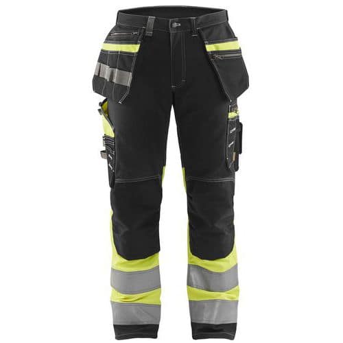 Highvis riipputaskuhousut Stretch Musta/Huomio keltainen - Blåkläder