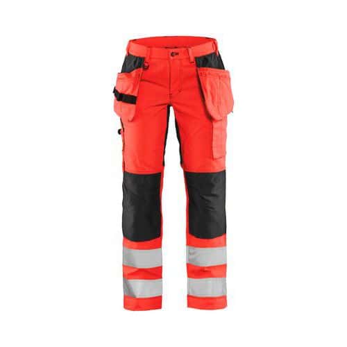 Naisten highvis riipputaskuhousut stretch Huomio punainen/Musta - Blåkläder