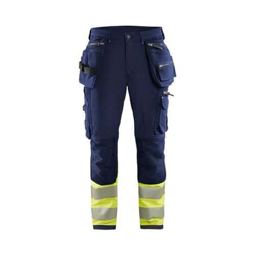 Highvis riipputaskuhousut 4-way stretch Mariininsininen/Huomio keltainen - Blåkläder